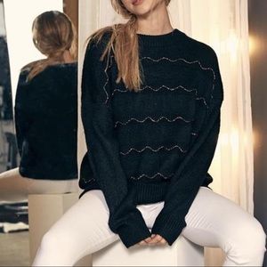 Mustard Seed Metallic Ruffle Knit Holiday Sweater